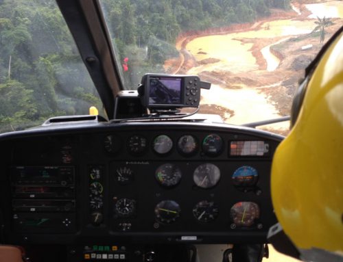 Traveling by helicopter to mine in French Guiana, 2014.